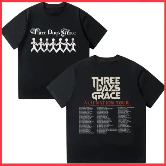 Discover Three Days Grace Alienation Tour 2026 North America T shirt Black Size S-3XL
