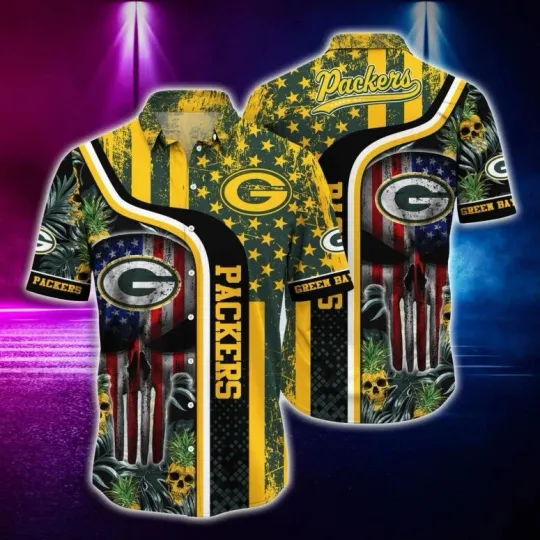 Green Bay Football Stars Stripes Skull Summer Aloha Unisex Hawaiian Shirt