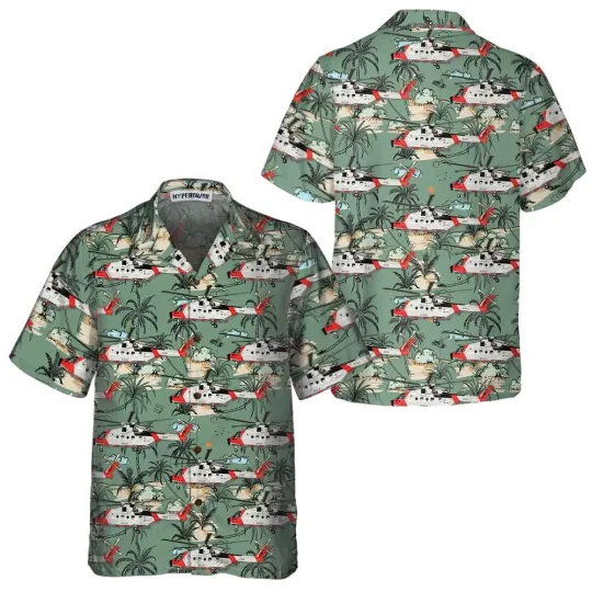 Discover Rescue Helicopter Seamless Pattern Hawaiian Shirt Tropical Helicopter