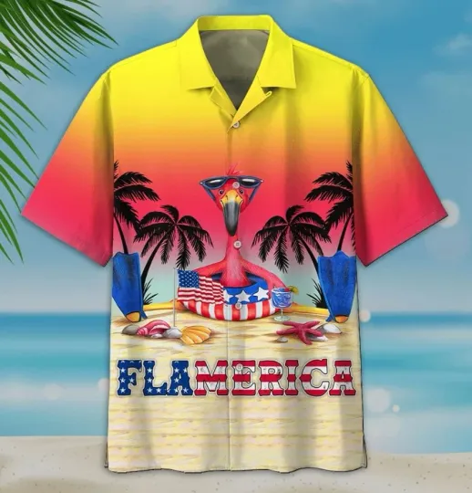 Discover American Flag Flamingo Flamerica 1 Hawaiian Shirt