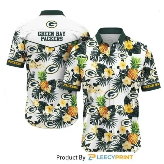 Discover Green Bay Football Hawaiian Shirt Tropical Pattern Graphic Size S-5XL