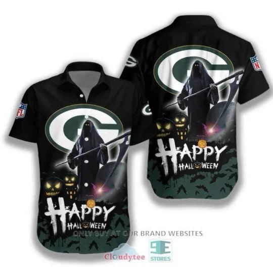 Discover Green Bay Football Halloween Reaper Summer Aloha Hawaiian Shirt