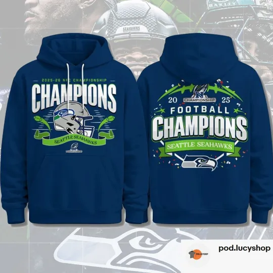 Seattle Seahawks 2025 NFC Champions Hoodie 2025 National Football Conference Tee