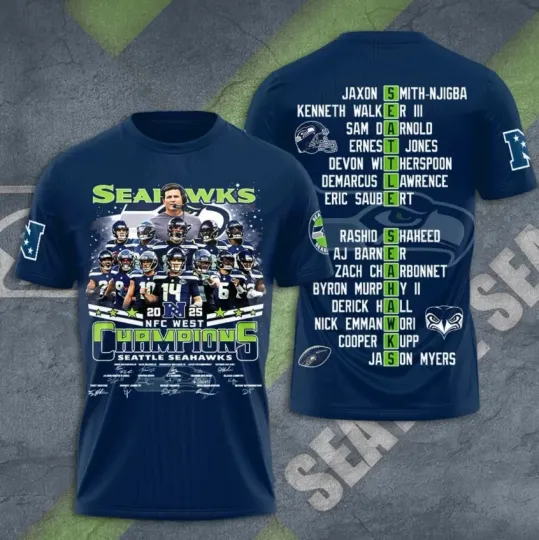 Seattle Seahawks 2025 NFC West Champions Signature Shirt Navy Blue