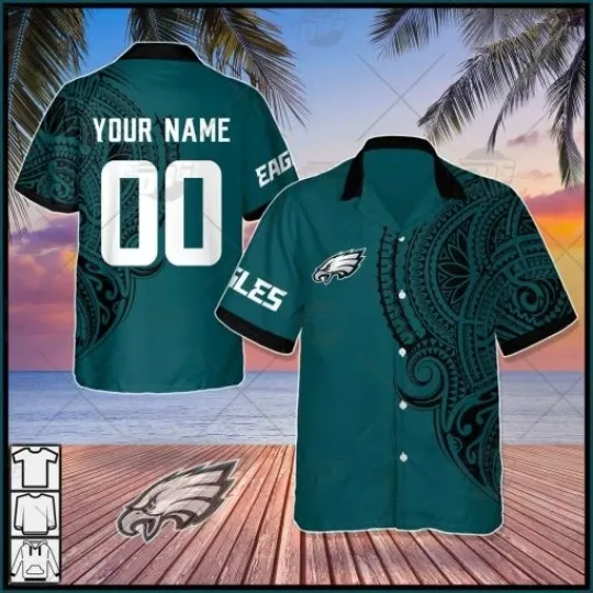 Discover Personalize football Philadelphia Polynesian Tattoo Design Hawaiian Shirt