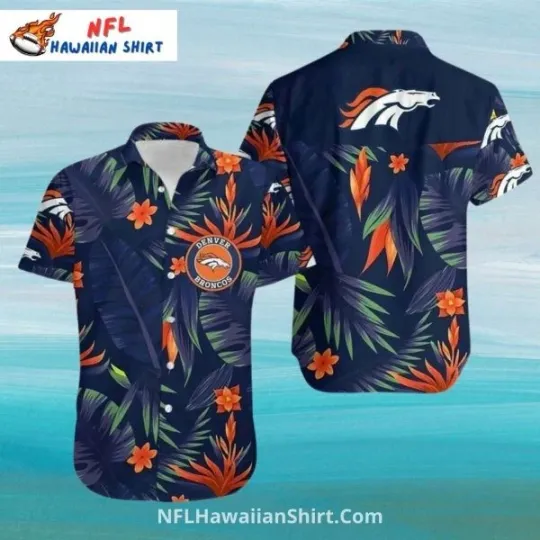 Denver Football Tropical Navy Blue And Orange Leaf Hawaiian Shirt Size S-5XL