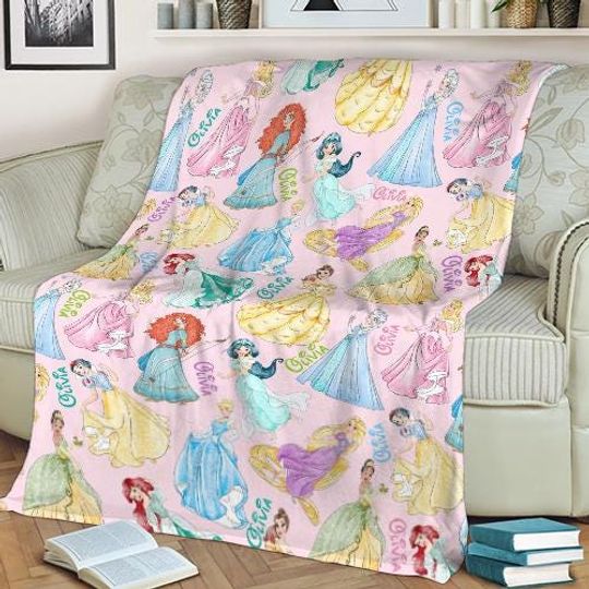 Discover Personalized Watercolor Disney Princess Blanket, Custom Name Baby Girl Blanket, Disney Princess Birthday Girl Gift, WDW Disneyland Princess