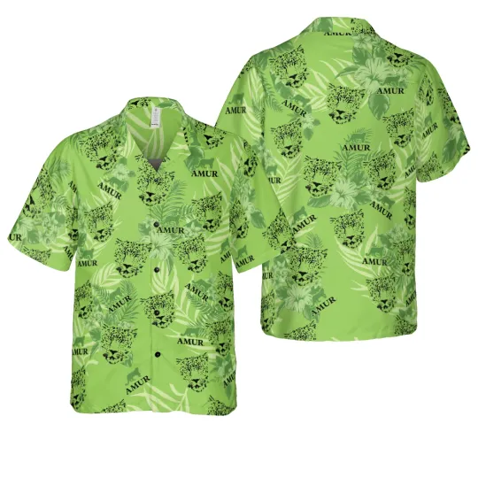 Discover Amur Leopard Aloha Hawaiian Shirt For Summer Amur Leopard Hibiscus Pattern Green