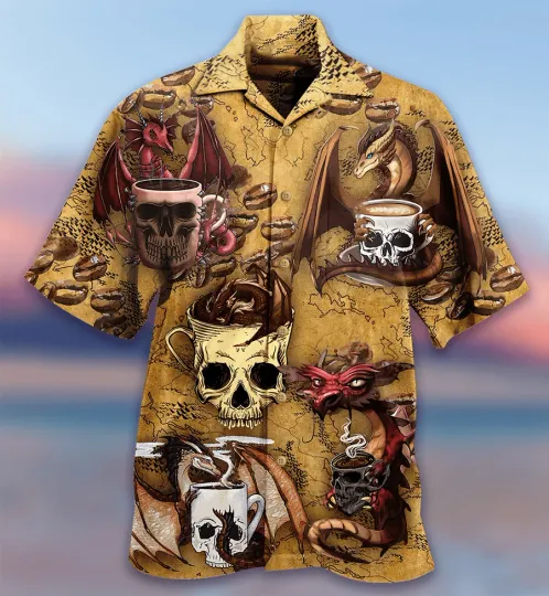 Discover Dragon Vintage Aloha Hawaiian Shirt For Summer Dragon Love Coffee And Skull Hawa