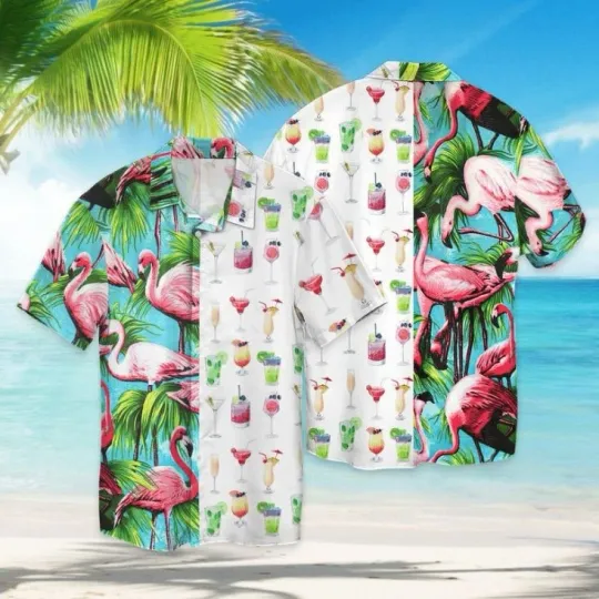 Discover Cocktail Flamingo Hawaiian Shirt