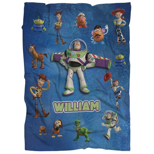 Discover Personalized Disney Toy Story Blanket, Custom Name Buzz Lightyear Aliens Rex Hamm Blanket, Disney Movies Blanket Toy Story Blanket Gift