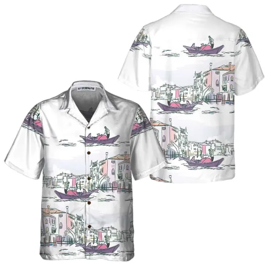 Discover Venice Boat Hawaiian Shirt Short Sleeve Sailboat Shirt Unique Naut