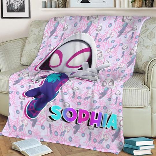 Personalized Spider-Gwen Fleece Blanket, Spidey and Friends Xmas Gift