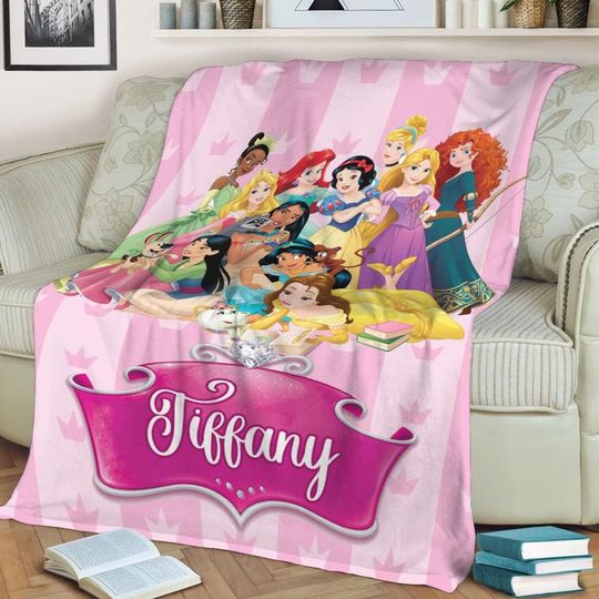 Personalized Disney All Princess Blanket, Custom Name Baby Blanket, Fairy Tale Princess Blankets, Belle Snow White Mulan Little Mermaid