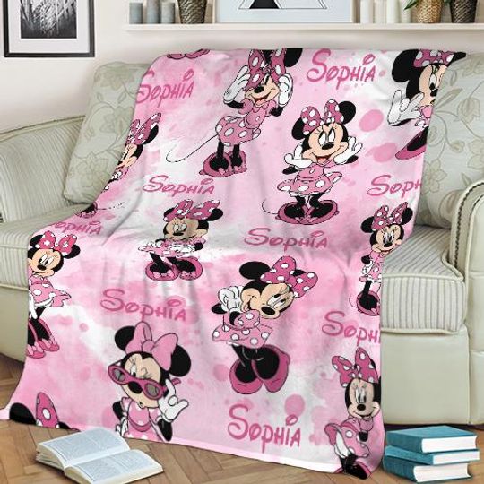 Discover Personalized Watercolor Minnie Mouse Blanket, Custom Name Disney Minnie Blanket, Disney Blankets, Minnie Birthday Gifts, Kid Name Blanket
