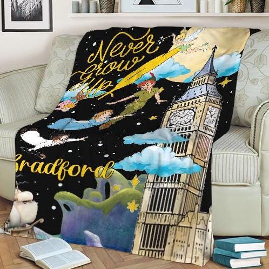 Discover Personalized Disney Peter Pan Blanket, Never Grow Up Blanket, Custom Name Baby Girl Tinker Bell Wendy Flight Neverland