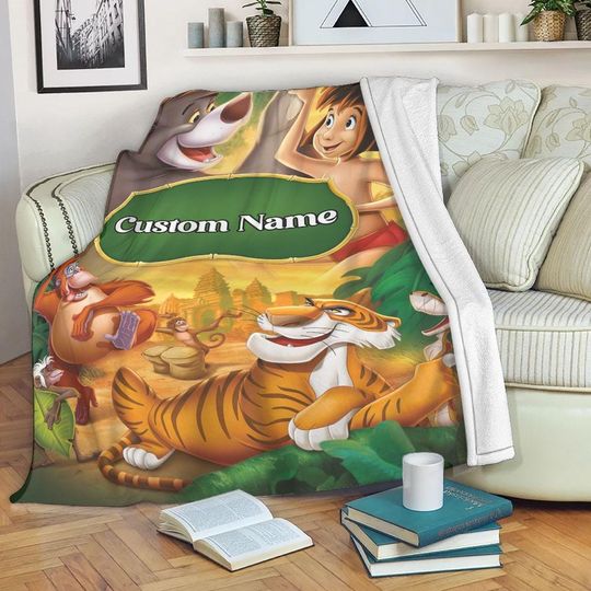 Discover Personalized Jungle Book Blanket, Mowgli Baloo Shere Khan Ka Tapestry Blanket, Custom Name Mowgli Baby Blanket, Disney Birthday Blanket