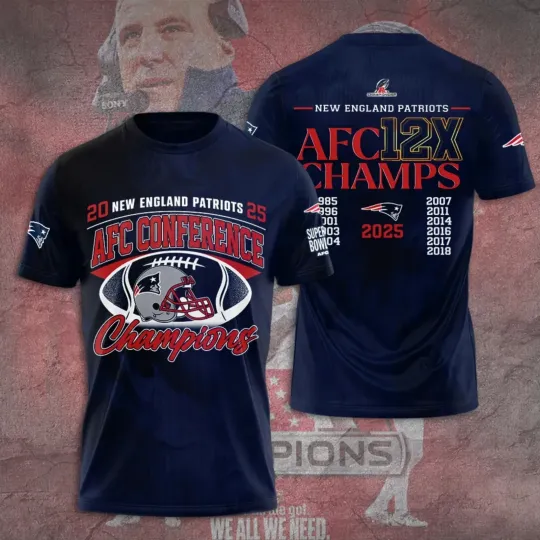 Discover New England Patriot 2025 AFC Champions 3D Shirt