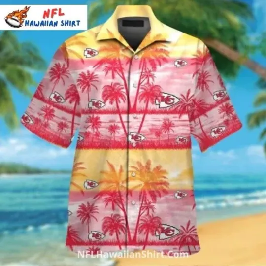 Discover Kansas City Football Aloha Hawaiian Shirt Sunset Yellow Palm Tree Design