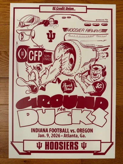 Discover Indiana Hoosiers 2025-26 Football Peach Bowl "Ground the Ducks" Spirit Poster