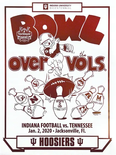 Discover Indiana University Hoosiers 2019-20 Football Gator Bowl Poster Schedule - New