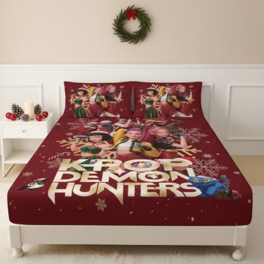 Discover K-Pop Style Bed Sheet Set 3pcs Demon Hunters Bedding for Bedroom Decor