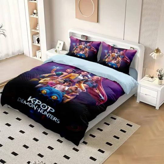 Discover K-Pop Demon Hunter Anime Bedding Set Quilt Duvet Cover for Kids Teens Adults
