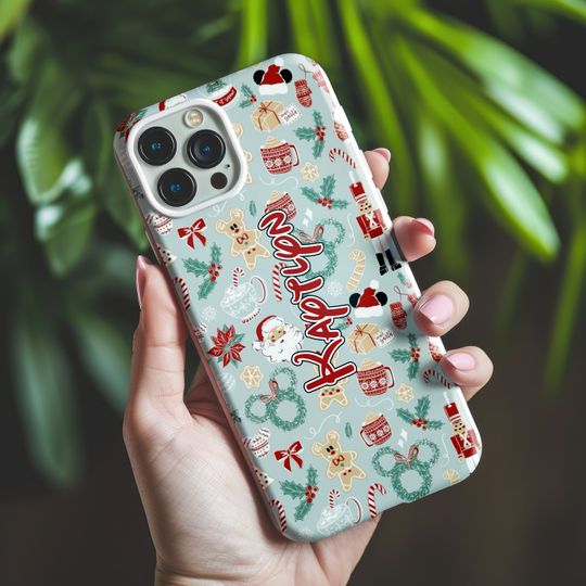 Discover Personalized Watercolor Disney Christmas Snacks Phone Case, Gingerbread Mickey Minnie Christmas Treats, Disney Family Christmas Gifts Case