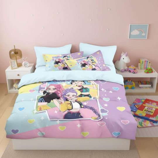 Discover K-Pop Demon Hunters Bedding Set with Duvet Cover and Bed Sheet for Kids Dorm