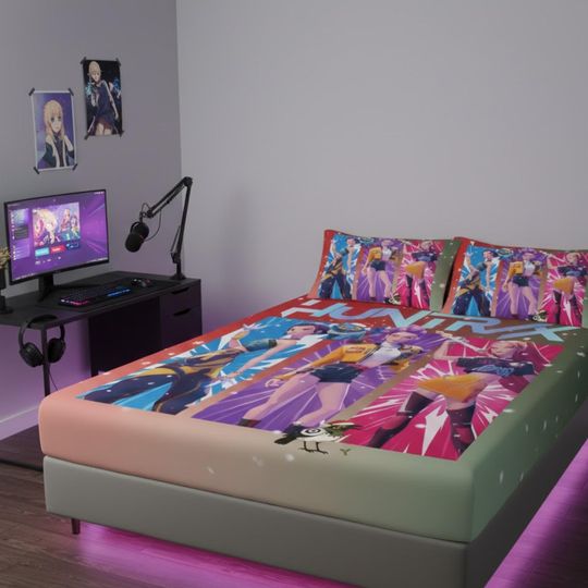 K-Pop Demon Hunters Fitted Bed Sheet Set for Kids, Anime Decor