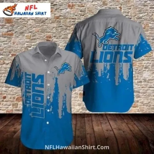 Discover Detroit Football Aloha Hawaiian Shirt Distressed Gray Blue Logo Design S-5XL