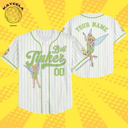 Discover Personalized Disney Tinker Bell Baseball Jersey, Custom Name Number Adult Disney Baseball Jersey
