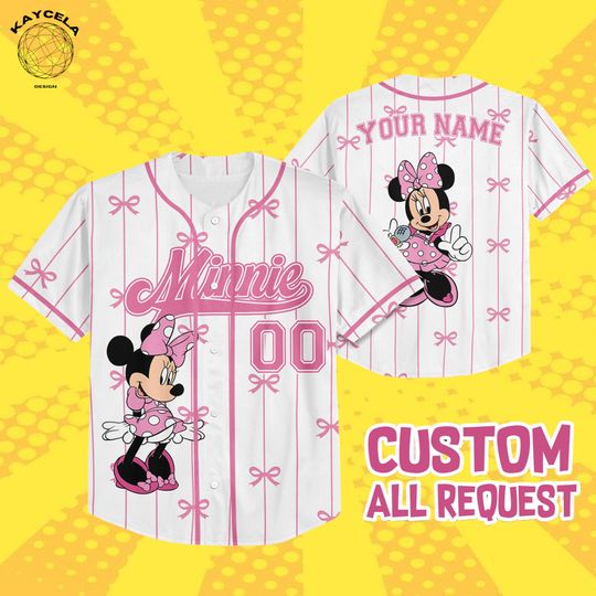 Discover Personalized Disney Minnie Mouse Baseball Jersey Team, Custom Disneyland Collection Jersey