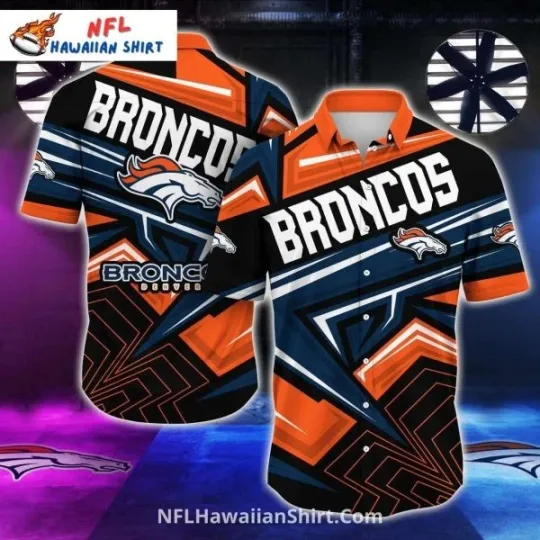 Discover Geometric Style Denver Football Black And Orange Hawaiian Shirt Size S-5XL