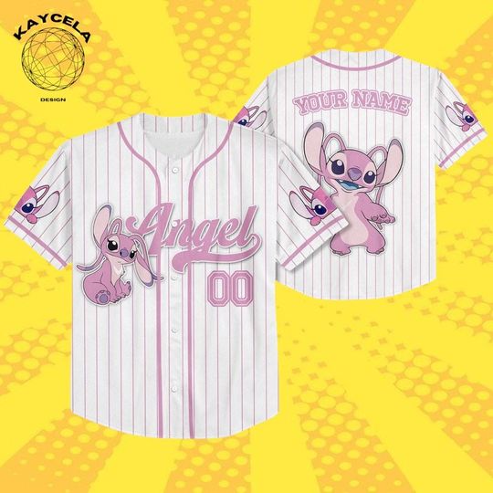 Custom Disney Lilo and Stitch Angel Baseball Jersey, Personalized Kid Youth Adult Disney Jersey
