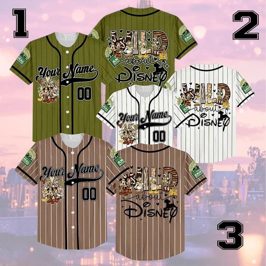 Discover Personalized Mickey Mouse Safari Baseball Jersey, Custom Disney Animal Kingdom Mickey & Friends Jersey