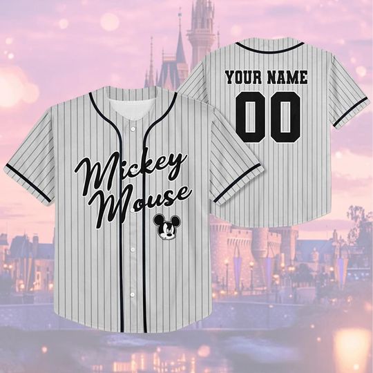 Discover Personalize Disney Mickey Mouse Sample Striped Grey, Custom Kid Youth Adult Baseball Family Team Jersey