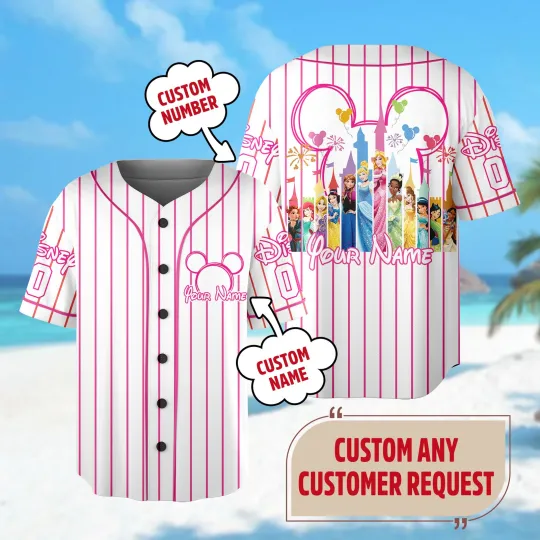 Personalize Disney Princess Baseball Jersey, Custom Princess Baseball Team Magic