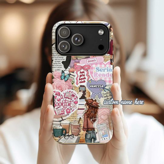 Personalized Book Lover Phone Case, Bookshelf Cover, Bookish Tough Case, Custom Girl Book Club Gift