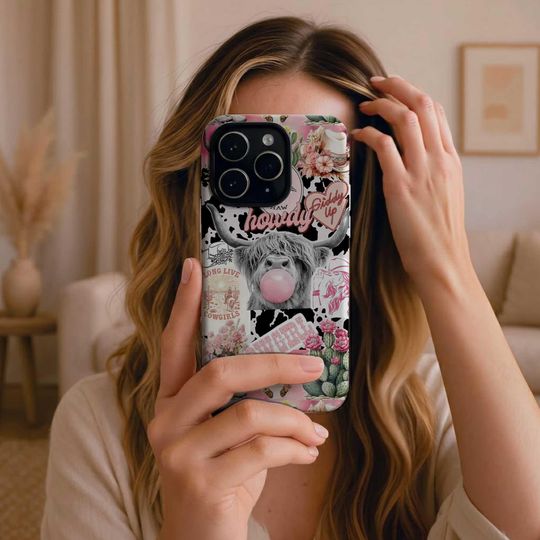 Discover Howdy Cow Phone Case, Farmer Cow Phone Case, Tough Protection, Cowgirl Gift, Western Phone Case