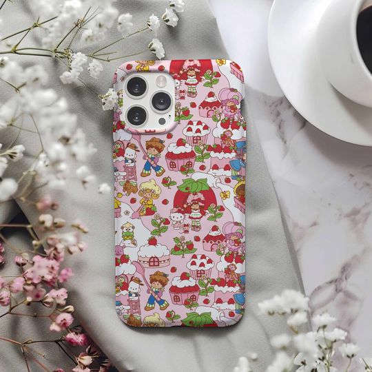 Strawberry Shortcake Collage iPhone Case, Cartoon 80s Design, Berry Tough Phone Cover, Birthday Xmas Gift, Friendship Phone Case