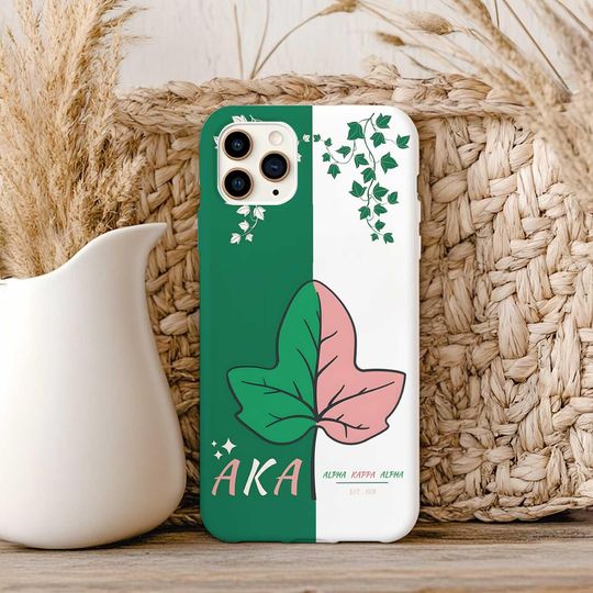 AKA Ivy Leaf Phone Case for iPhone, Sorority Greek Alpha Kappa Alpha Gift, 1908 Birthday Xmas Gift