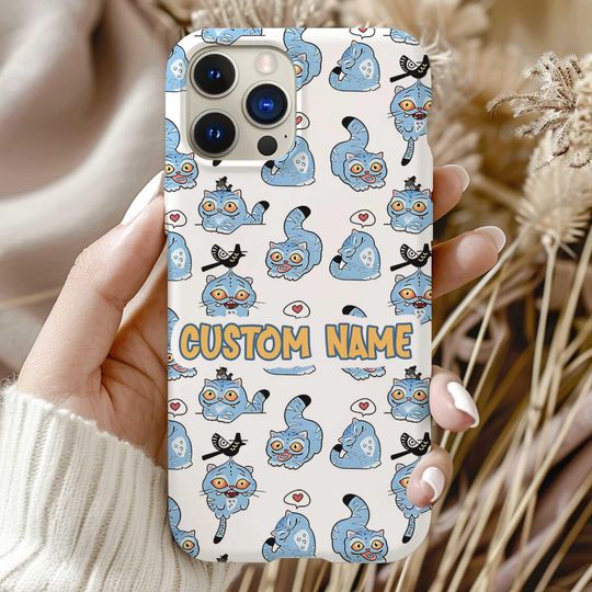 Custom Derpy Cat iPhone Case with Personalized Name, Demon Hunters Design, Magsafe Tough Phone Case