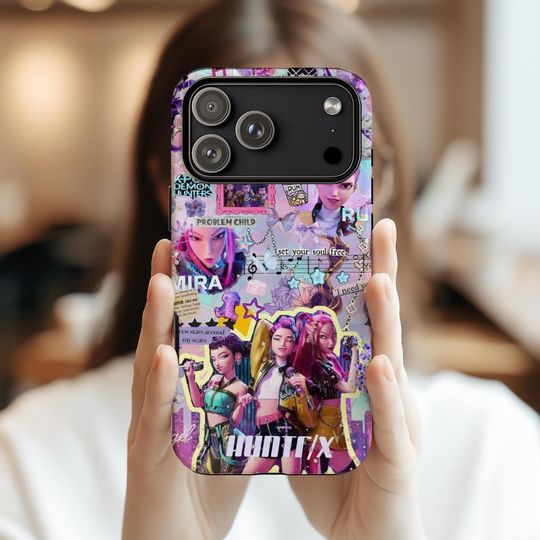 Kpop Demon Hunters Collage iPhone Case, Demon Kpop Idol Phone Cover, Huntrix Film Fan Merchandise, Tough MagSafe Case