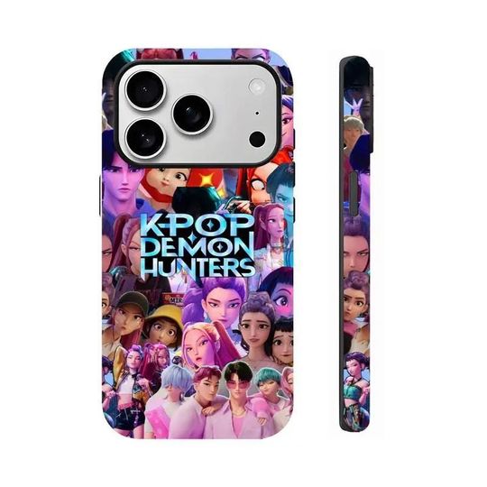 Trendy Kpop Demon Hunters Tough Case for iPhone, Huntrix Rumi Mira Zoey Fan Phone Cover, Kpop Anime Characters Protective Case