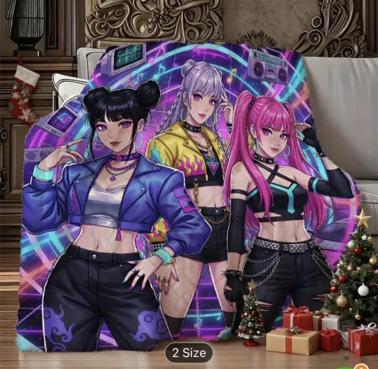 Discover K-pop Demon Hunters Fleece Blanket Anime Girl Team