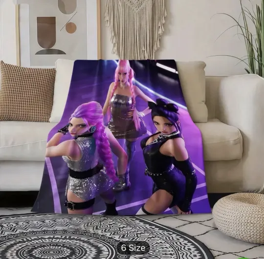 Discover KPop Demon Hunters Fleece Blanket with Anime Girl Design