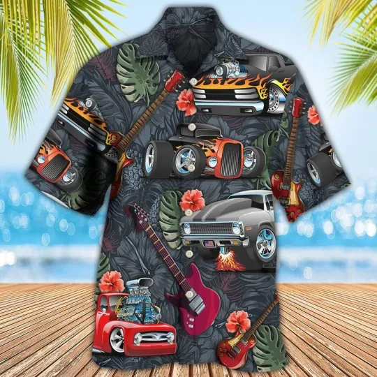 Discover Hot Rod Guitar Aloha Hawaiian Shirt For Summer I Like Hot Rods And Guitars Hawai