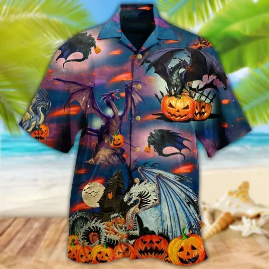 Discover Halloween Dragon Hawaiian Shirt Scary Pumpkin Halloween Scaredy Aloha Shirt For