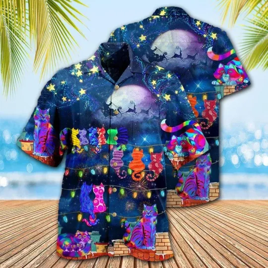 Discover Cat Hawaiian Shirt For Summer The Jolly Cats On Roof Aloha Shirt Best Cat Hawaii